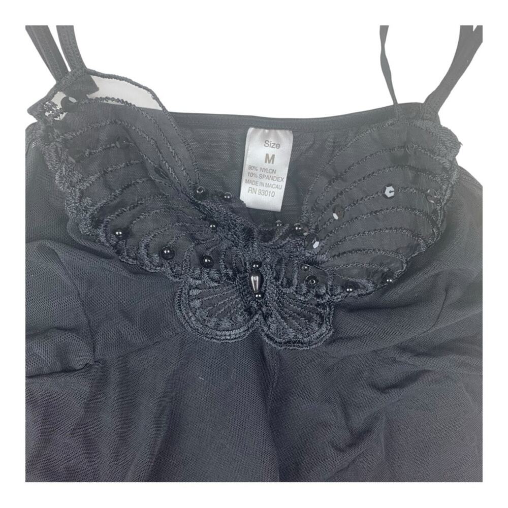 vintage beaded black butterfly camisole tank open front women's medium 90s britt